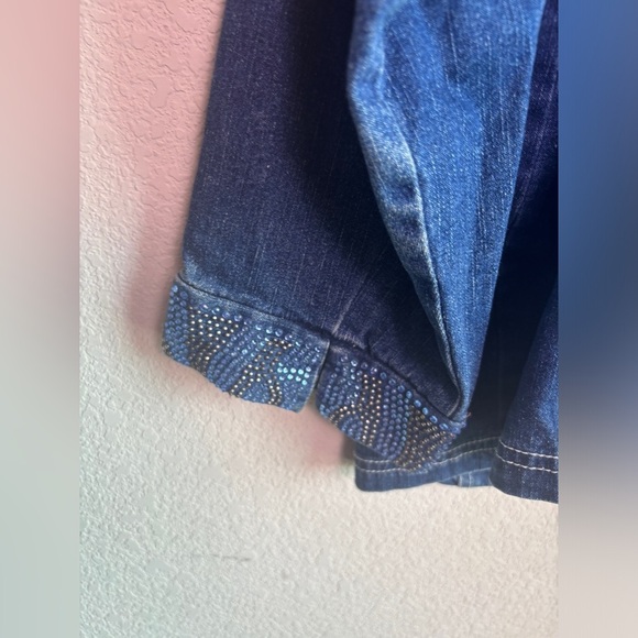 Quacker Factory Dark Blue Denim Rhinestone Embellished Button Front Jacket 3X - Picture 7 of 8